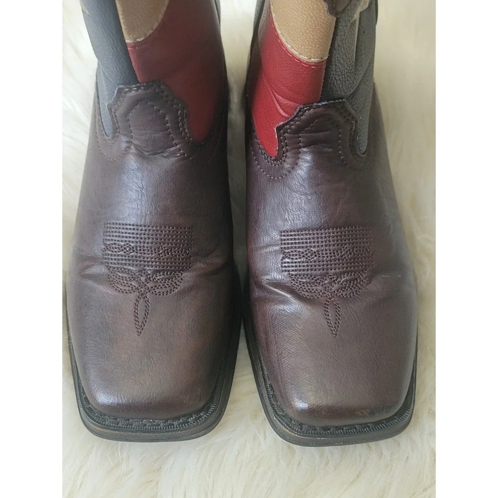 Durango Lil' Kid's Western Boots Size 5M Brown Texas Flag Star Square Toe BT246